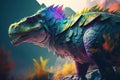 Rugops Colorful Dangerous Dinosaur in Lush Prehistoric Nature by Generative AI