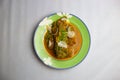 Rui Macher korma fish curry served in karahi isolated on background top view of bangladeshi, indian and pakistani traditional