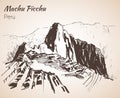 Ruin of ancient civilization Machu Picchu. Peru, sketch. Royalty Free Stock Photo