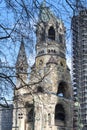 Ruin of the cathedral `Kaiser-Wilhelm-Gedaechtniskirche` in Berlin, Germany