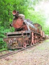 Ruin old train on the railway