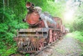 Ruin old train on the railway