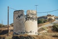 Ruin of an old windmill at Santorini, Greece. Royalty Free Stock Photo