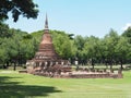 Ruin pagoda with elephant sculptures around wall