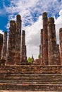 Ruin pillars of ancient temple in sukhothai Royalty Free Stock Photo