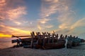 Ruin shipwreck sunset at beachside Royalty Free Stock Photo