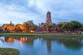 Ruin temple in Ayutthaya with lake Royalty Free Stock Photo