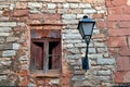 Ruin wall with antique lantern, Collbato, Spain Royalty Free Stock Photo
