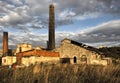 A ruined, abandoned factory building