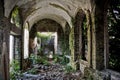 Ruined abandoned overgrown interior of abandoned mansion, Abkhazia, Georgia Royalty Free Stock Photo