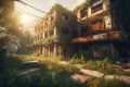 Ruined abandoned post-apocalypse city. Generate Ai