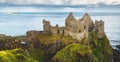 Ruined ancient castle at seaside nothern ireland