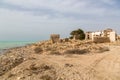 Ruined old ancient Arab pearling and fishing town Al Jumail, Qatar, desert at coast of Persian Gulf. Middle East, Asia. Royalty Free Stock Photo