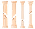 Ruined Ancient Roman or Greek pillars with cracks. Ancient architecture clones for pantheon, temple. Beautiful decorated Royalty Free Stock Photo