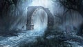 Ruined arch in the misty forest Royalty Free Stock Photo