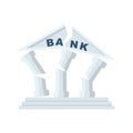 Ruined bank. Banking collapse. Financial crisis. Bankruptcy icon.