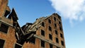 Ruined brick apartment building close up Royalty Free Stock Photo