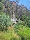 Ruined brick building chimney at Newnes industrial site