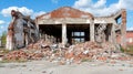 Ruined Brick Building with a Pile of Debris Royalty Free Stock Photo