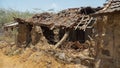 Broken, ruined, abandoned, damaged old Hut, cottage in Indian village rural countryside area. Royalty Free Stock Photo