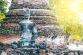 A ruined buddha statue remains of Buddha image at Wat Phra Si Sanphet. The old Buddhism ruins in Ayutthaya, Thailand,