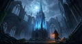 Moonlit Cathedral Ruins â Broken spire glowing with moonlight. Generated by AI. Royalty Free Stock Photo