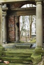 The ruined chapel of red brick with marble columns Doric style