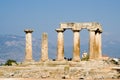 Ruined columns of ancient temple in corinth