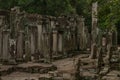 Ruined columns of Bayon temple in forest