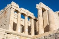 Ruined columns of the Propylaea monumental gateway to the Acropolis of Athens in Greece Royalty Free Stock Photo