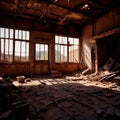 Ruined, destroyed empty abandoned shop store business premises