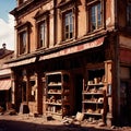 Ruined, destroyed empty abandoned shop store business premises