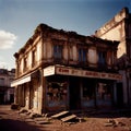 Ruined, destroyed empty abandoned shop store business premises