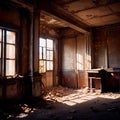 Ruined, destroyed empty abandoned shop store business premises