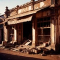 Ruined, destroyed empty abandoned shop store business premises