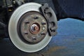 Ruined disc brake rotor seen on a vehicle Royalty Free Stock Photo