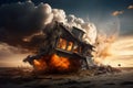 Ruined Dramatic house destroyed. Generate Ai Royalty Free Stock Photo