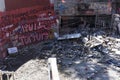 Ruined entrance to Baquedano underground station in Santiago de Chile