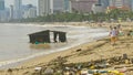 Ruined Floating House Remainder at Sea Shore after Typhoon