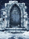 Ruined gate with snow