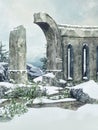 Ruined gate in a snowy scenery