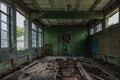 Ruined gymnasium in abandoned school