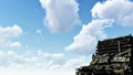 Ruined high-rise building and blue cloudy sky