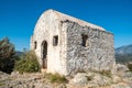 Ruined hilltop chapel at Kayakoy (Levissi) abandoned village in Mugla province of Turkey