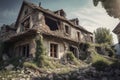 Ruined house after earthquake. Generate Ai