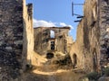 Ruined houses in abandoned village of Esco, Spain