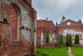 Ruined Lutheran church in Lahdenpohja, Karelia, Russia. Destroyed protestant temple in summer day. Architectural landmark in