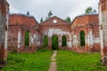 Ruined Lutheran church in Lahdenpohja, Karelia, Russia. Destroyed protestant temple in summer day. Architectural landmark in