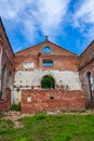 Ruined Lutheran church in Lahdenpohja, Karelia, Russia. Destroyed protestant temple in summer day. Architectural landmark in