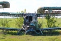 Ruined old Antonov An-2, a Soviet mass-produced single-engine biplane aircraft on an airplane cemetery Royalty Free Stock Photo